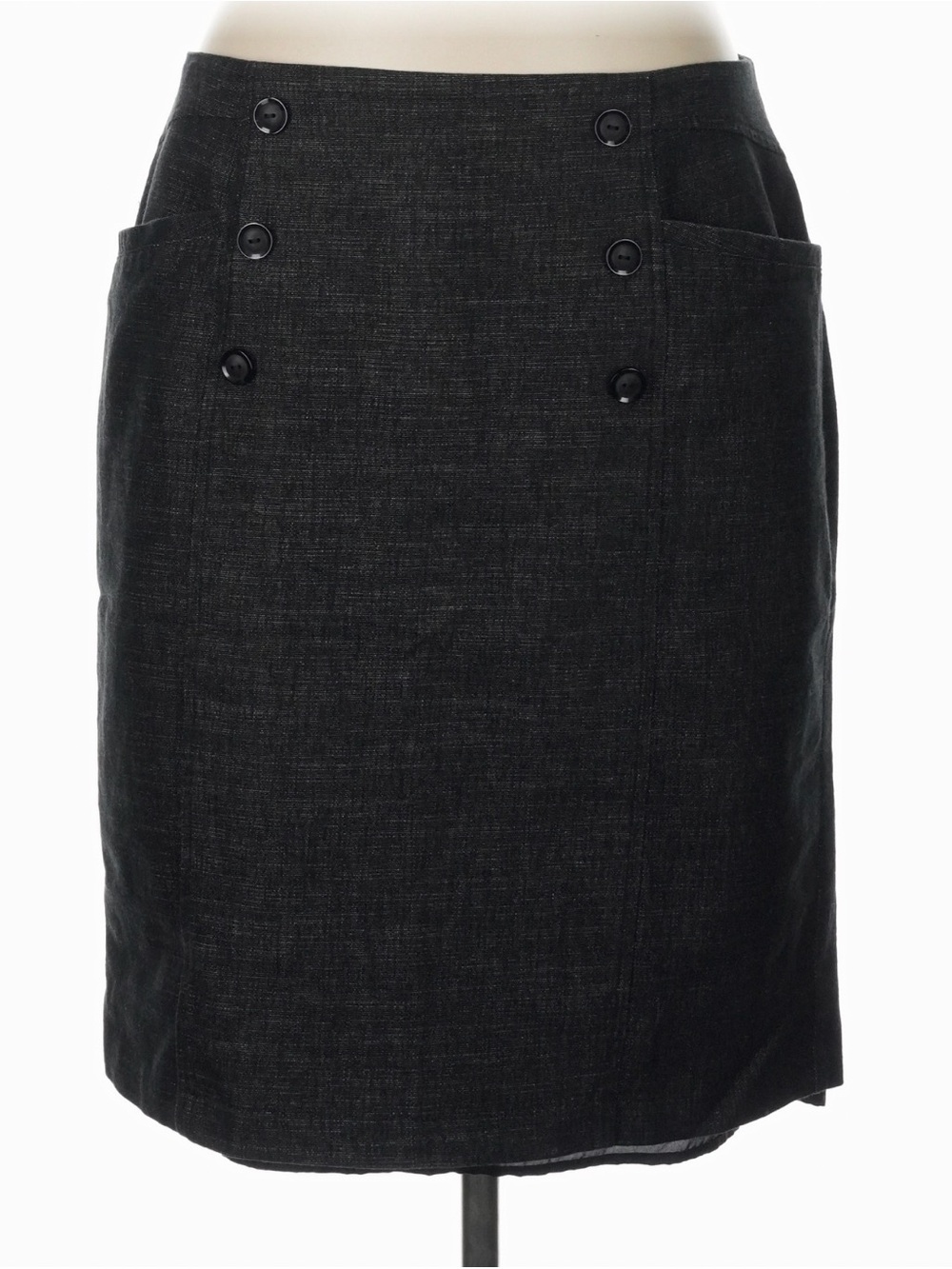 Classic Black Button-Front Pencil Skirt